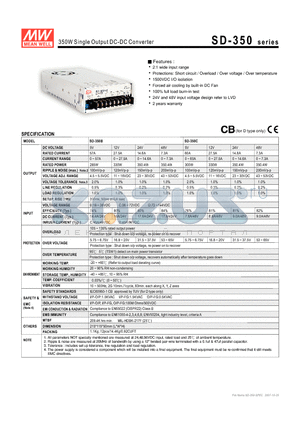 SD-350 datasheet - 350W Single Output DC-DC Converter