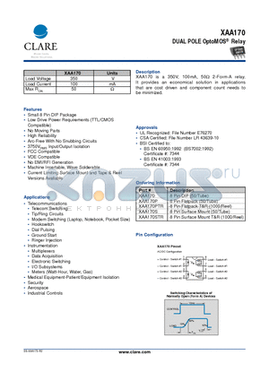 XAA170PTR datasheet - DUAL POLE OptoMOS Relay