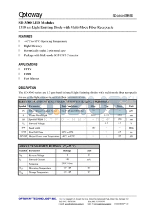 SD-3500 datasheet - 1310 nm Light Emitting Diode with Multi-Mode Fiber Receptacle