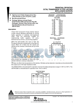 SN54HC563J datasheet - OCTAL TRANSPARENT D-TYPE LATCHES WITH 3-STATE OUTPUTS