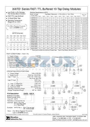 XAITD-125J datasheet - XAITD Series FAST / TTL Buffered 10-Tap Delay Modules