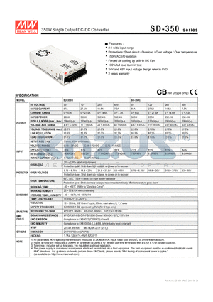 SD-350B datasheet - 350W Single Output DC-DC Converter
