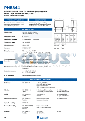 PHE844RF6470MR06L2 datasheet - EMI suppressor, class X1, metallized polypropylene