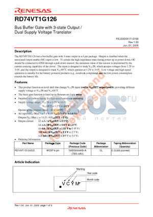 RD74VT1G126 datasheet - Bus Buffer Gate with 3-state Output / Dual Supply Voltage Translator