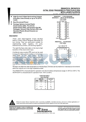 SN54HC574 datasheet - OCTAL EDGE-TRIGGERED D-TYPE FLIP-FLOPS WITH 3-STATE OUTPUTS