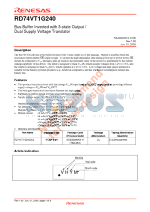 RD74VT1G240CLE datasheet - Bus Buffer Inverted with 3-state Output / Dual Supply Voltage Translator