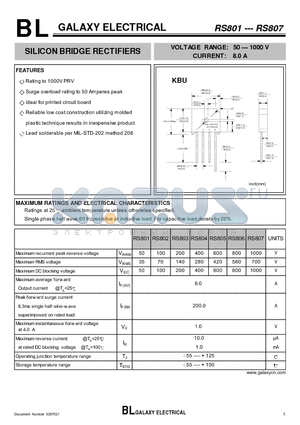 RS801 datasheet - SILICON BRIDGE RECTIFIERS