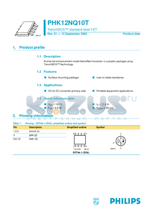 PHK12NQ10T datasheet - TrenchMOS standard level FET