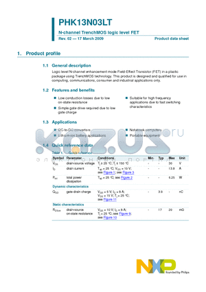 PHK13N03LT datasheet - N-channel TrenchMOS logic level FET