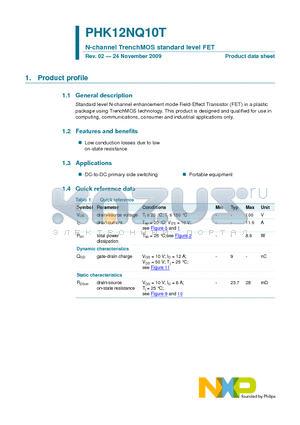 PHK12NQ10T datasheet - N-channel TrenchMOS standard level FET