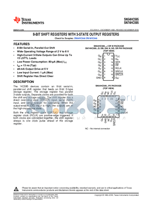 SN54HC595_09 datasheet - 8-BIT SHIFT REGISTERS WITH 3-STATE OUTPUT REGISTERS