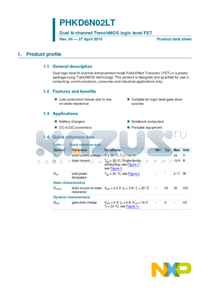 PHKD6N02LT datasheet - Dual N-channel TrenchMOS logic level FET