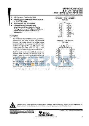 SN54HC595W datasheet - 8-BIT SHIFT REGISTERS WITH 3-STATE OUTPUT REGISTERS