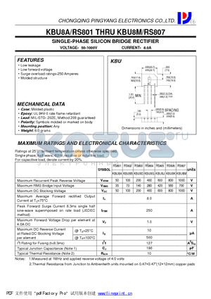 RS802-KBU8B datasheet - SINGLE-PHASE SILICON BRIDGE RECTIFIER