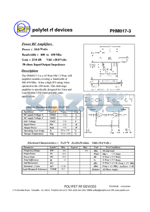 PHM017-3 datasheet - Power RF Amplifiers