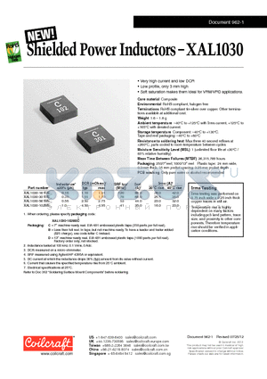 XAL1030-102ME datasheet - Shielded Power Inductors
