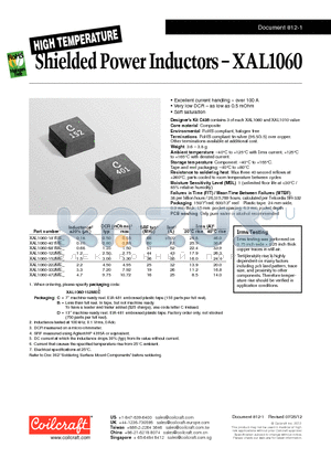 XAL1060-122ME datasheet - High Temperature Shielded Power Inductors