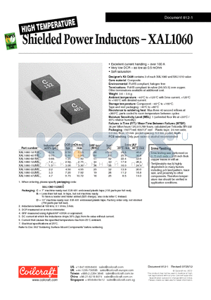 XAL1060-152ME datasheet - High Temperature Shielded Power Inductors