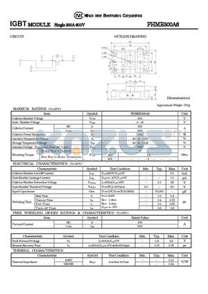 PHMB300A6 datasheet - IGBT MODULE Single 300A 600V
