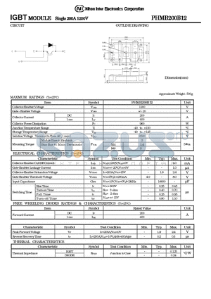 PHMB200B12 datasheet - IGBT MODULE Single 200A 1200V