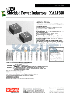 XAL1580 datasheet - Shielded Power Inductors