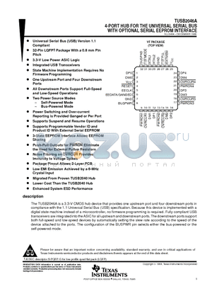 TUSB2046A datasheet - 4-PORT HUB FOR THE UNIVERSAL SERIAL BUS WITH OPTIONAL SERIAL EEPROM INTERFACE