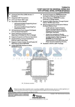 TUSB2077A datasheet - 7-PORT HUB FOR THE UNIVERSAL SERIAL BUS WITH OPTIONAL SERIAL EEPROM INTERFACE