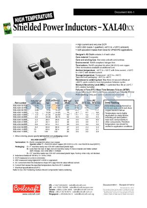 XAL4020-401ME datasheet - High Temperature Shielded Power Inductors