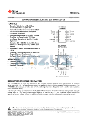 TUSB2551APW datasheet - ADVANCED UNIVERSAL SERIAL BUS TRANSCEIVER