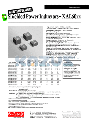 XAL6030-102ME datasheet - High Temperature Shielded Power Inductors