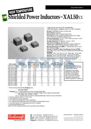 XAL50 datasheet - High Temperature Shielded Power Inductors
