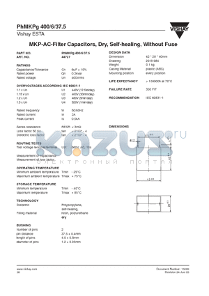 PHMKPG37.5 datasheet - MKP-AC-Filter Capacitors, Dry, Self-healing, Without Fuse