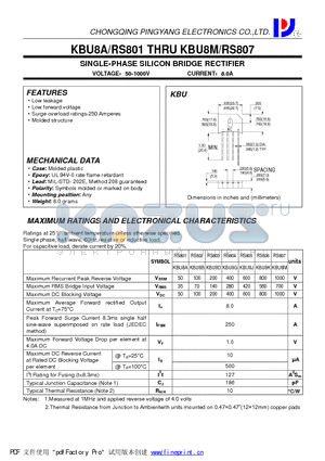 RS806-KBU8K datasheet - SINGLE-PHASE SILICON BRIDGE RECTIFIER