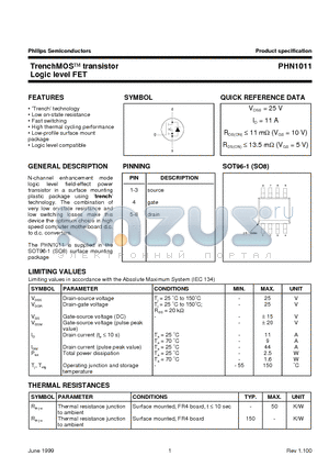 PHN1011 datasheet - TrenchMOS transistor Logic level FET