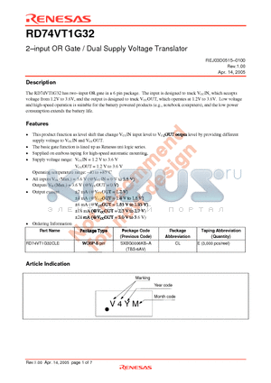 RD74VT1G32 datasheet - 2-input OR Gate / Dual Supply Voltage Translator