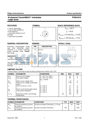 PHN1015 datasheet - N-channel TrenchMOS transistor Logic level