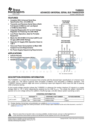 TUSB2551PW datasheet - ADVANCED UNIVERSAL SERIAL BUS TRANSCEIVER