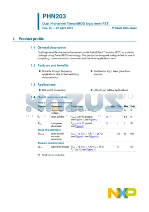 PHN203 datasheet - Dual N-channel TrenchMOS logic level FET