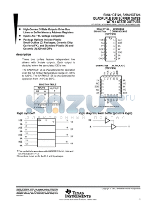 SN54HCT126 datasheet - QUADRUPLE BUS BUFFER GATES WITH 3-STATE OUTPUTS