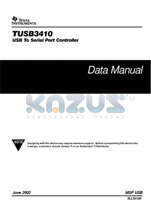 TUSB3410 datasheet - USB TO SERIAL PORT CONTROLLER