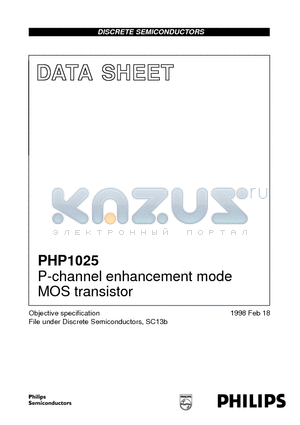 PHP1025 datasheet - P-channel enhancement mode MOS transistor