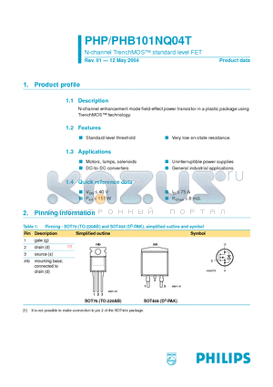 PHP101NQ04T datasheet - N-channel TrenchMOS  standard level FET