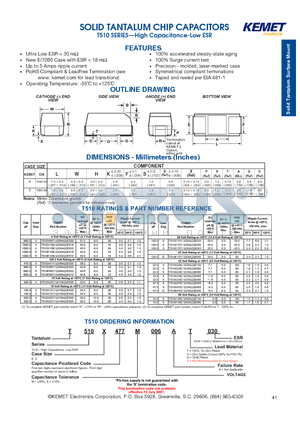 T510X226M010ASE030 datasheet - SOLID TANTALUM CHIP CAPACITORS
