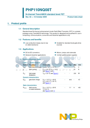 PHP110NQ08T datasheet - N-channel TrenchMOS standard level FET