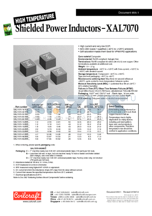 XAL7070 datasheet - High Temperature Shielded Power Inductors