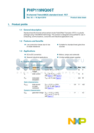 PHP119NQ06T datasheet - N-channel TrenchMOS standard level FET