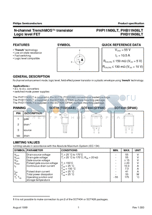 PHP11N06LT datasheet - N-channel TrenchMOS transistor Logic level FET