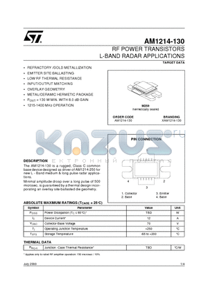 XAM1214-130 datasheet - RF POWER TRANSISTORS L-BAND RADAR APPLICATIONS
