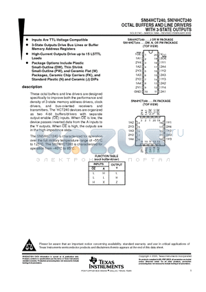 SN54HCT240J datasheet - OCTAL BUFFERS AND LINE DRIVERS WITH 3-STATE OUTPUTS