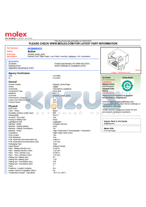 SD-43860-001 datasheet - Modular Jack, Right Angle, Low Profile, Inverted, Lightpipes, 6/4, Unshielded